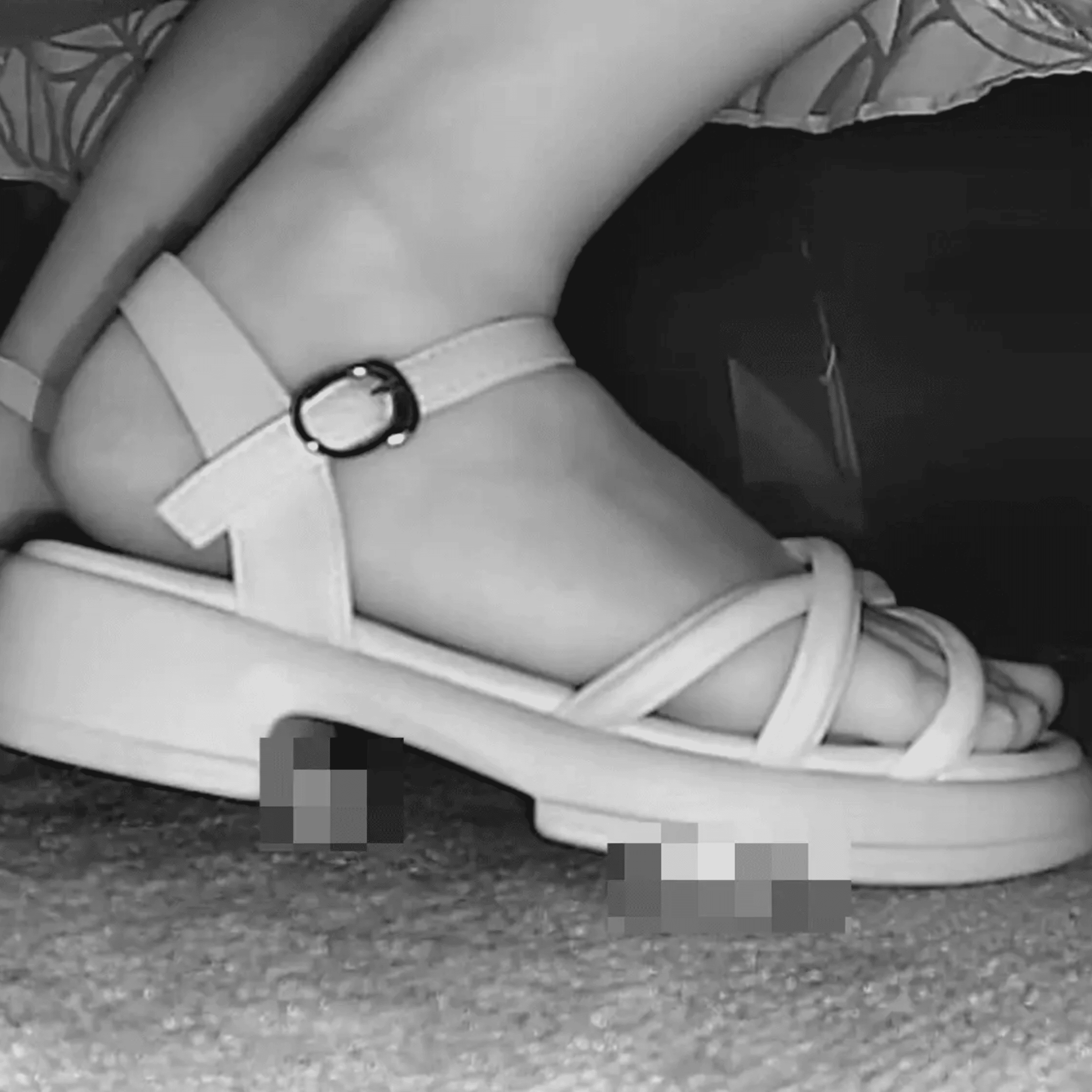 Women in movie theater candid crushing with white sandals